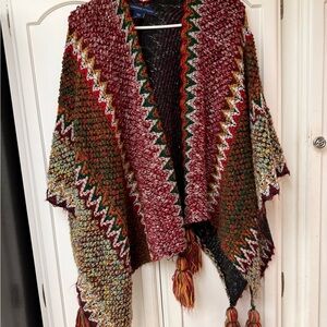 Adrienne Vittadini Vibrant Knit Poncho with Tassels